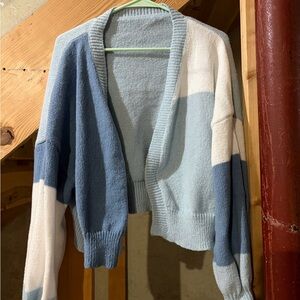 SHEIN Color Block Cardigan in Blue and White